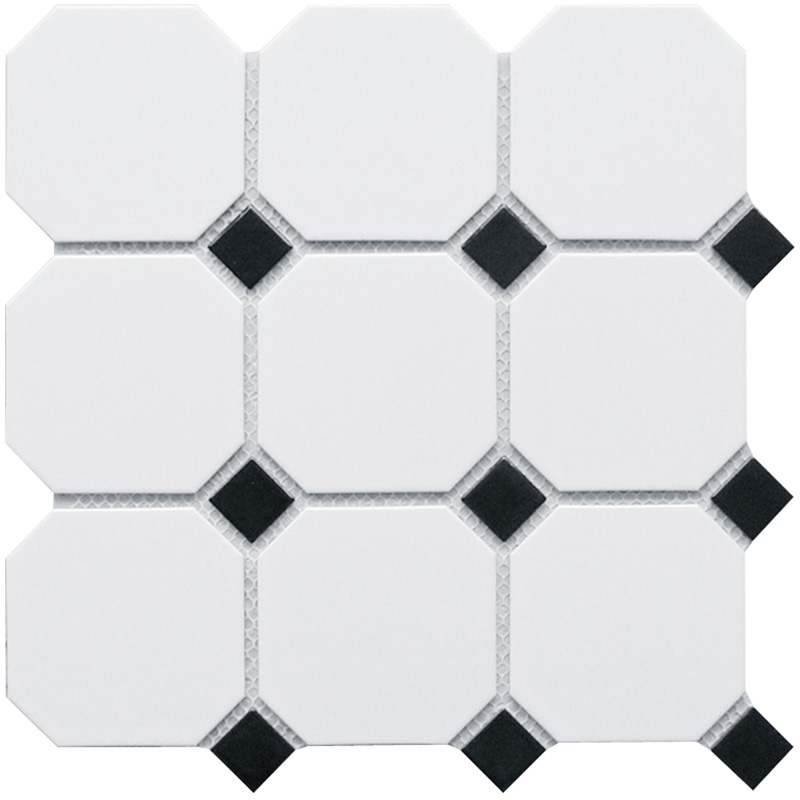 Керамическая мозаика Octagon big White/Black Matt (CLA006) восьмигранная.
