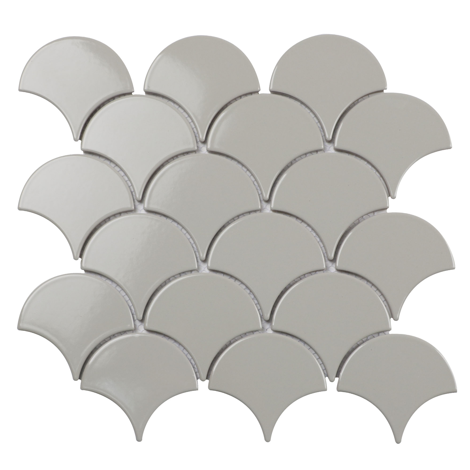 Керамическая мозаика в форме рыбьей чешуи Fan Shape Light Grey Glossy (BF1912) 293х274х6